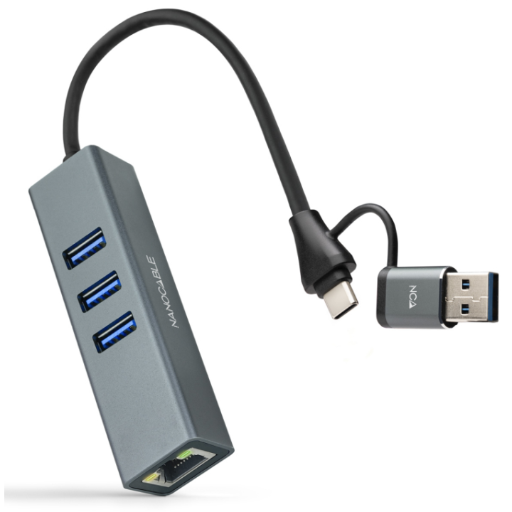 HUB NANOCABLE 10.03.0412 USB-C+USB-A 3.0 ETHERNET 3XUSB-A 3.0 GRIS
