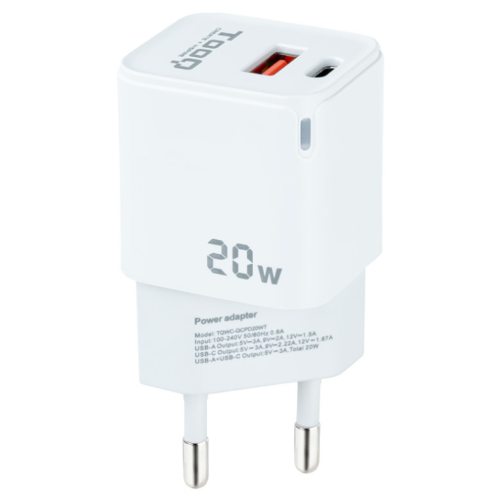 CARGADOR DE PARED TOOQ USB-C PD USB-A QC 20W