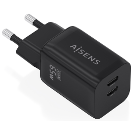 CARGADOR AISENS GaN 65W 2xUSB-C PD3.0 QC4.0 NEGRO