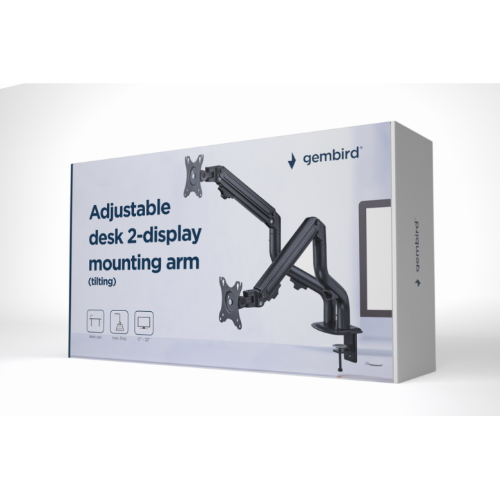 SOPORTE ESCRITORIO AJUST GEMBIRD CON BRAZO PARA 2 PANTALLAS 17-32 HASTA 8 KG